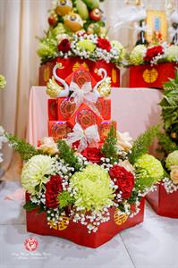  Mâm Quả Cưới Hỏi - Gói 6 Mâm Chay Kết Tháp Hoa Tươi 